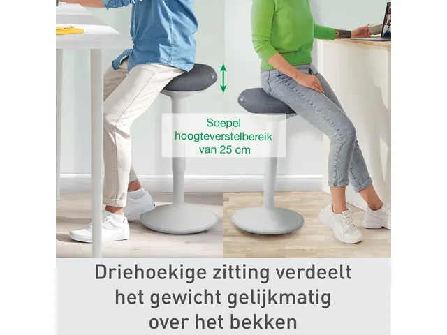 Ergo actieve zit/sta kruk met comfortzitting en gasveer 57-82cm grijs