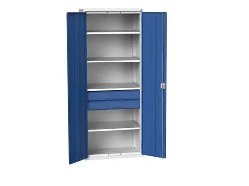 universele kast,HxBxD 2000x800x550mm,4xStalen bodem,2lade(n)