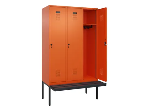 locker met bank,HxBxD 2120x1200x815mm,3vak,vak B 400mm,draaigrendel