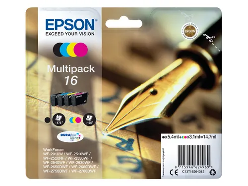 Epson 16 T1626 Inktcartridges Zwart + 3 Kleuren