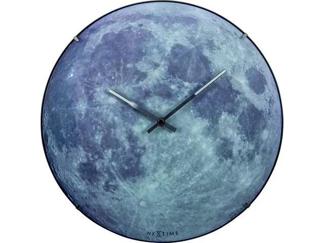 Wandklok NeXtime dia. 35cm bol glas 'blauw Moon dome'