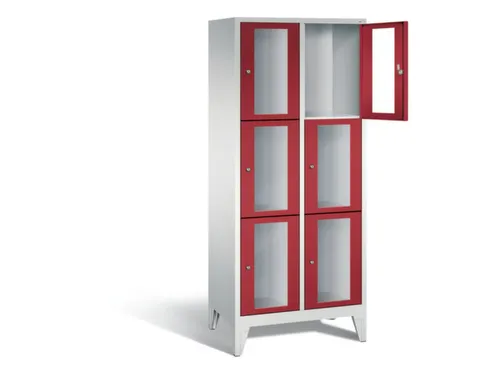 lockerkast 1850x810x500mm 2x3 vakken Cilinderslot Poten, RAL3003
