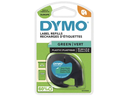 Labeltape Dymo Letratag 91204 plastic 12mm zwart op groen S0721640