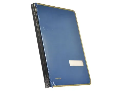 Handtekenmap Linnen 20 vakken Blauw Met Metalen Beschermrand