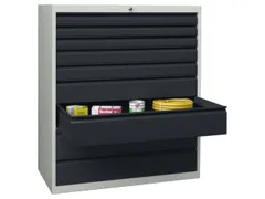 ladekast 1200x1023x600mm 9laden RAL7035 front RAL7016