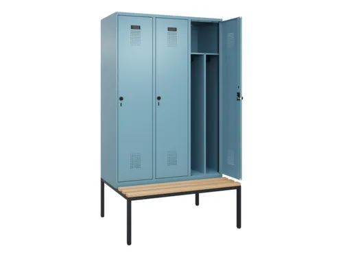 locker met bank,voor scheiding van kleding,HxBxD 2120x1200x815mm,3vak