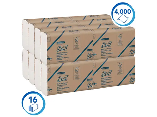 Handdoek Scott m-vouw 1-laags 23x23,5cm 16x250stuks wit 1804