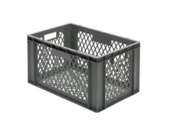 Euronorm-stapelbak 61l 320x600x400mm Wanden/bodem Opengewerkt Grijs