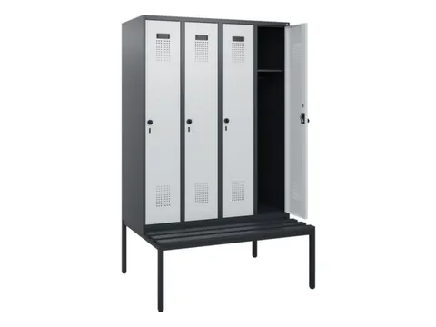 locker met bank,HxBxD 1950x1200x815mm,4vak,vak B 300mm,draaigrendel