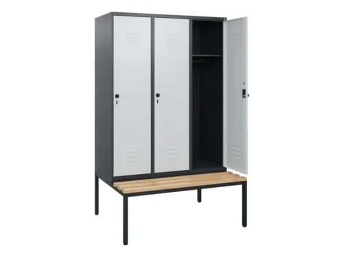 locker met bank,HxBxD 1950x1200x815mm,3vak,vak B 400mm,draaigrendel