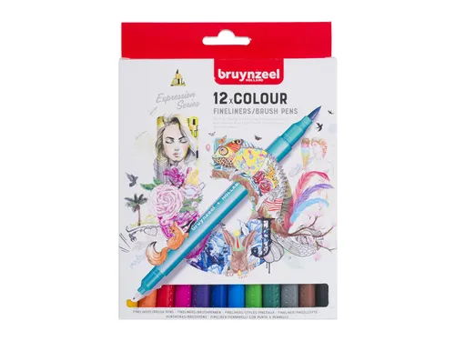 Duotip Bruynzeel Expression fineliner en brushpen assorti 12 stuks