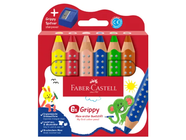 Crayons de couleur Faber-Castell Grippy XXL Jumbo, trousse de 6 pièce