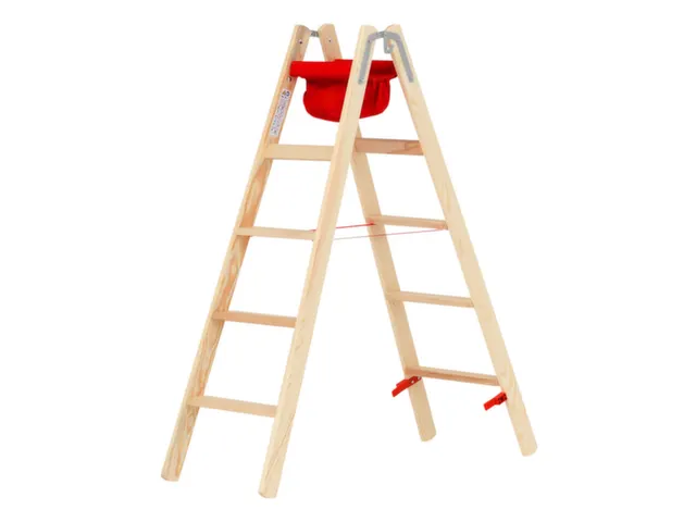 trapladder,beide zijden,2x5,treden,balk L 1,52m,hout