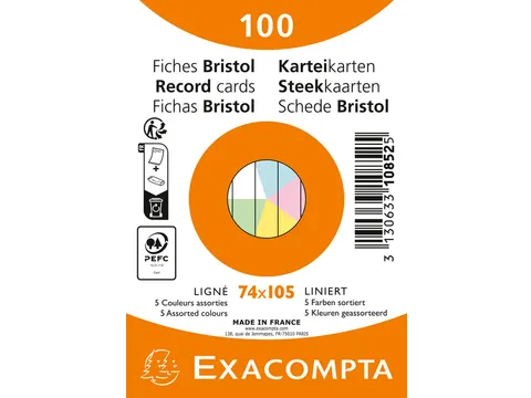 Flashcard Exacompta 74x105mm lijn 5 kleuren 100 vel