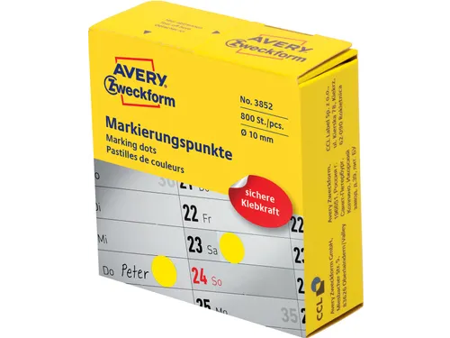 Avery marking dots, diameter 10mm, rol met 800 stuks, geel