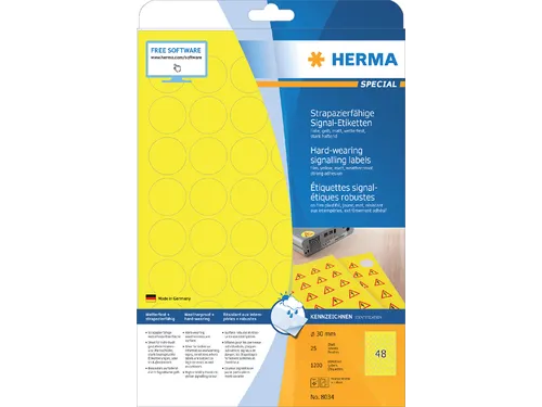HERMA 8034 Weervaste Folie-etiketten A4 Rond 30 mm Geel 1200 stuks