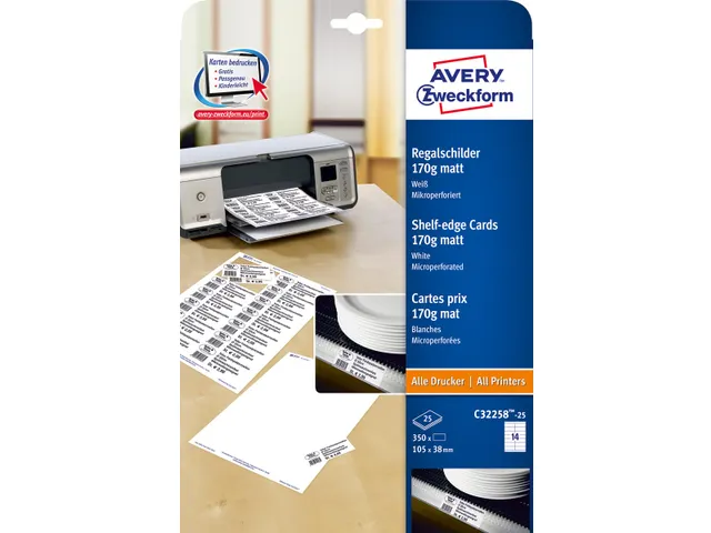 Avery Zweckform schapkaarten 38x105mm Mat Wit 350 stuks