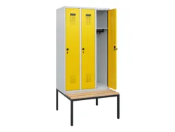 locker met bank,HxBxD 1950x900x815mm,3vak,vak B 300mm,draaigrendel