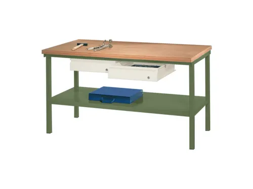 Werkbank 900x1500x700mm 2laden Frame/behuizing Ral6011 Front Ral9010