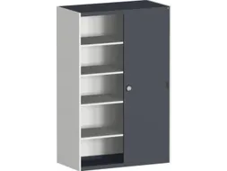 schuifdeurkast HxBxD 2000x1300x650mm stalen romp Ral7035 front Ral7016