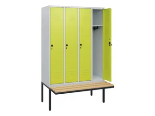 locker met bank,HxBxD 1950x1200x815mm,4vak,vak B 300mm,draaigrendel - 2