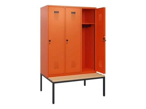 locker met bank,HxBxD 1950x1200x815mm,3vak,vak B 400mm,draaigrendel