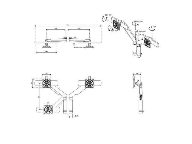 Bras 2 écrans Viewprime Plus 65.213 Noir