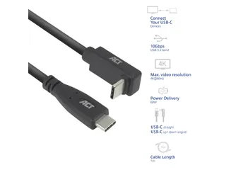 Kabel ACT USB-C standaard naar USB-C hoek boven/beneden 10Gbps 1m - 8