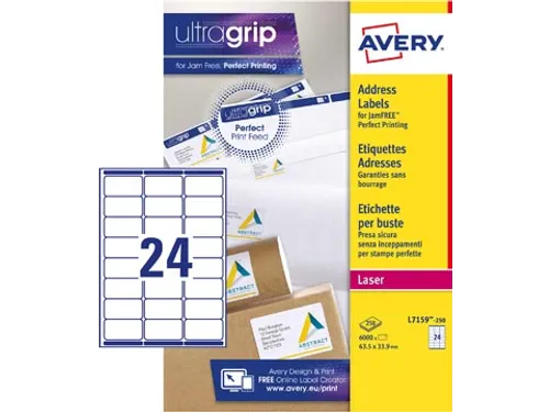 Etiket Avery L7159-250 63.5x33.9mm Adres Wit 6000 Stuks
