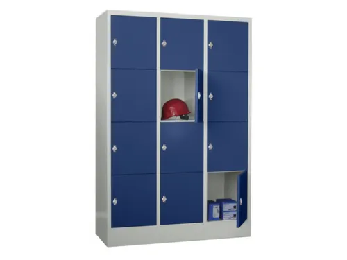 lockerkast,HxBxD 1850x1200x500mm,3x4vakken,RAL7035,front RAL5010