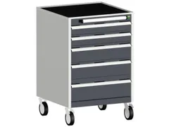 ladekast verrijdbaar 980x650x525mm 5laden romp RAL7035 front RAL7016