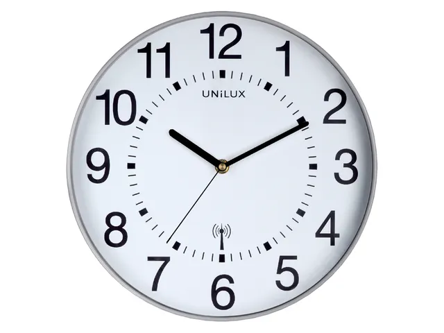 Wandklok Unilux Wave radio controlled Ø30cm zilvergrijs/wit cijfers