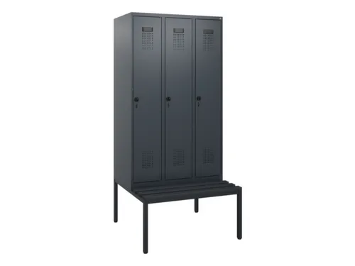 locker met bank,HxBxD 1950x900x815mm,3vak,vak B 300mm,draaigrendel