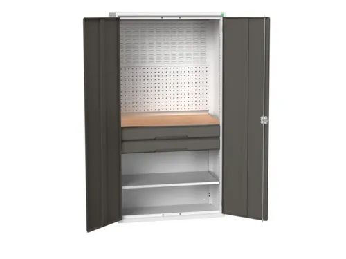 Systeemkast 2000x1050x550mm 1xlegbord 2laden RAL7035+RAL7016