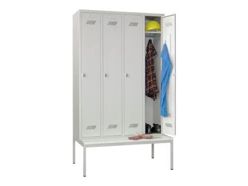locker met bank,HxBxD 2150x1200x500mm,4vak,RAL7035,front RAL7035
