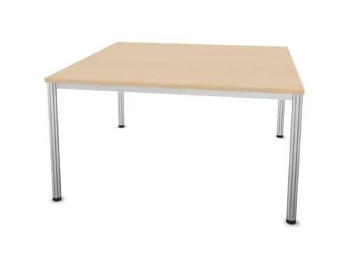 Vergadertafel 74x140x140cm vierkant 4voeten Buis Aluzilver Ne-esdoorn