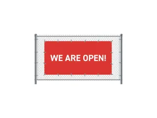 Hekwerkbanner 200x100 cm Rood met Engelse Print We Are Open - 1
