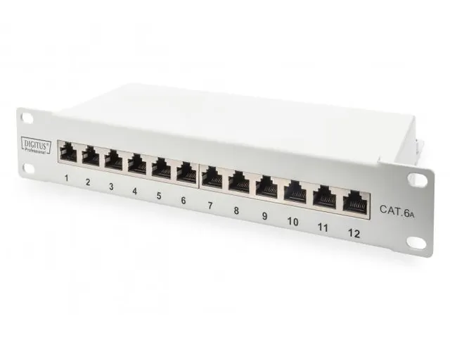 CAT 6A patchpaneel afgeschermd 12-poorts 1U 10'' rackmontage grijs
