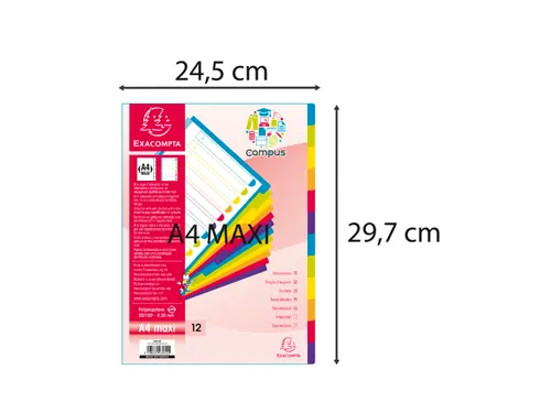 Tabbladen A4+ PP Assorti Campus Doorschijnend 12-Delig 11-Gaats