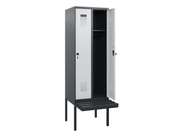 locker met bank,HxBxD 1950x600x815mm,2vak,vak B 300mm,draaigrendel