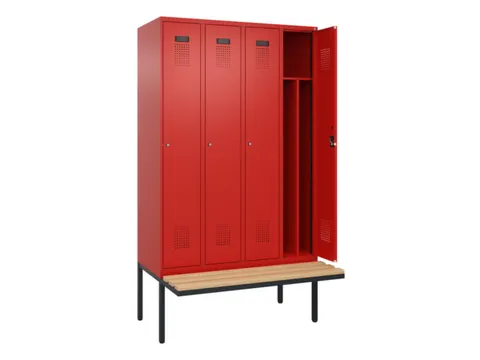 locker met bank,voor scheiding van kleding,HxBxD 2120x1200x815mm,4vak