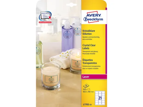 Laseretiket Avery 63.5x38.1mm Transparant 25 Vel