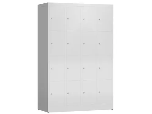 Lockerkast 1800x1185x500mm 4x4 vakken cilinderslot, sokkel, RAL7035