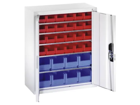 Stellingkast 830x700x300mm 5 Legborden 32 Magazijnbakken Ral 7035