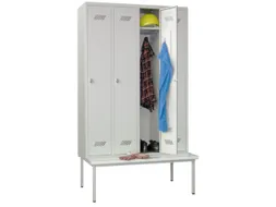 locker met bank,HxBxD 2150x1200x500mm,4vak,RAL7035,front RAL6011
