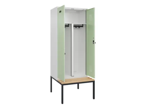 PBM-locker met bank,HxBxD 2120x800x815mm,2vak,vak B 400mm,draaigrendel