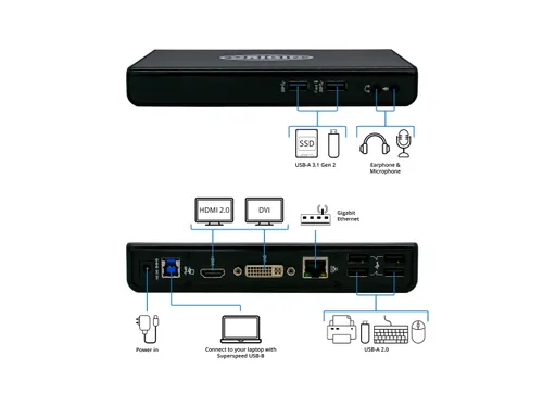 Origin Storage OSDOCK-USB3, Docking, USB 3.2 Gen 1 (3.1 Gen 1) Type-A,