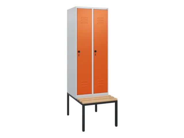 locker met bank,HxBxD 1950x600x815mm,2vak,vak B 300mm,draaigrendel