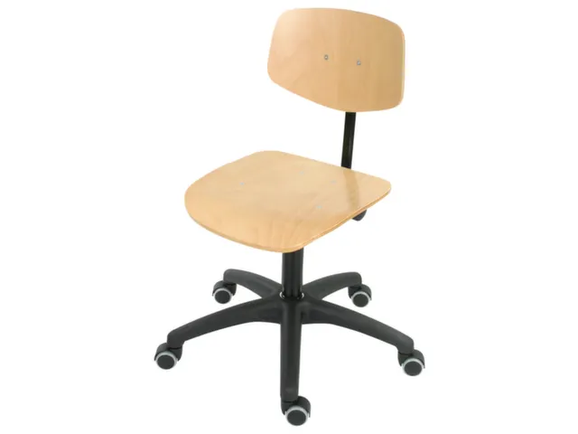 Werkplaatsstoel 445-635mm Beukenhout Kunststof Voetkruis Zwart Wielen