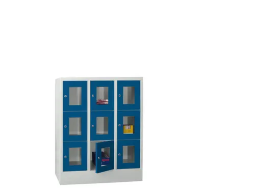 lockerkast,HxBxD 1187x900x500mm,3x3vakken,RAL7035,front RAL5010